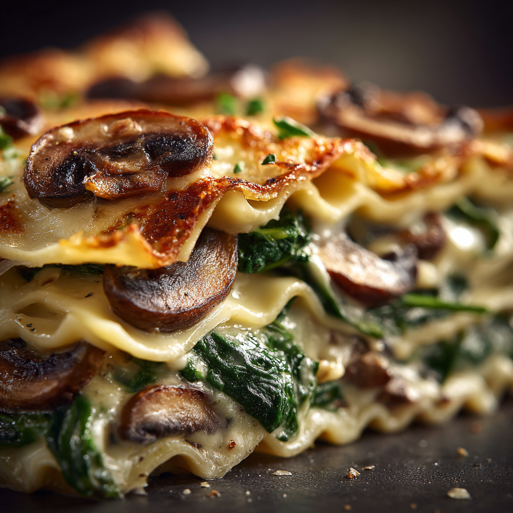 Frozen spinach and mushroom white lasagna