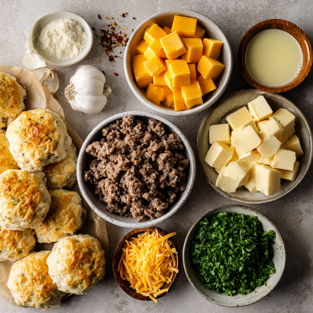 Ingredients for Garlic Parmesan Cheeseburger Bombs