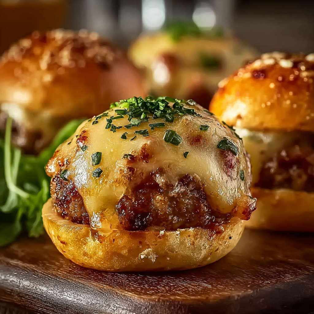 Freshly baked Garlic Parmesan Cheeseburger Bombs with parsley