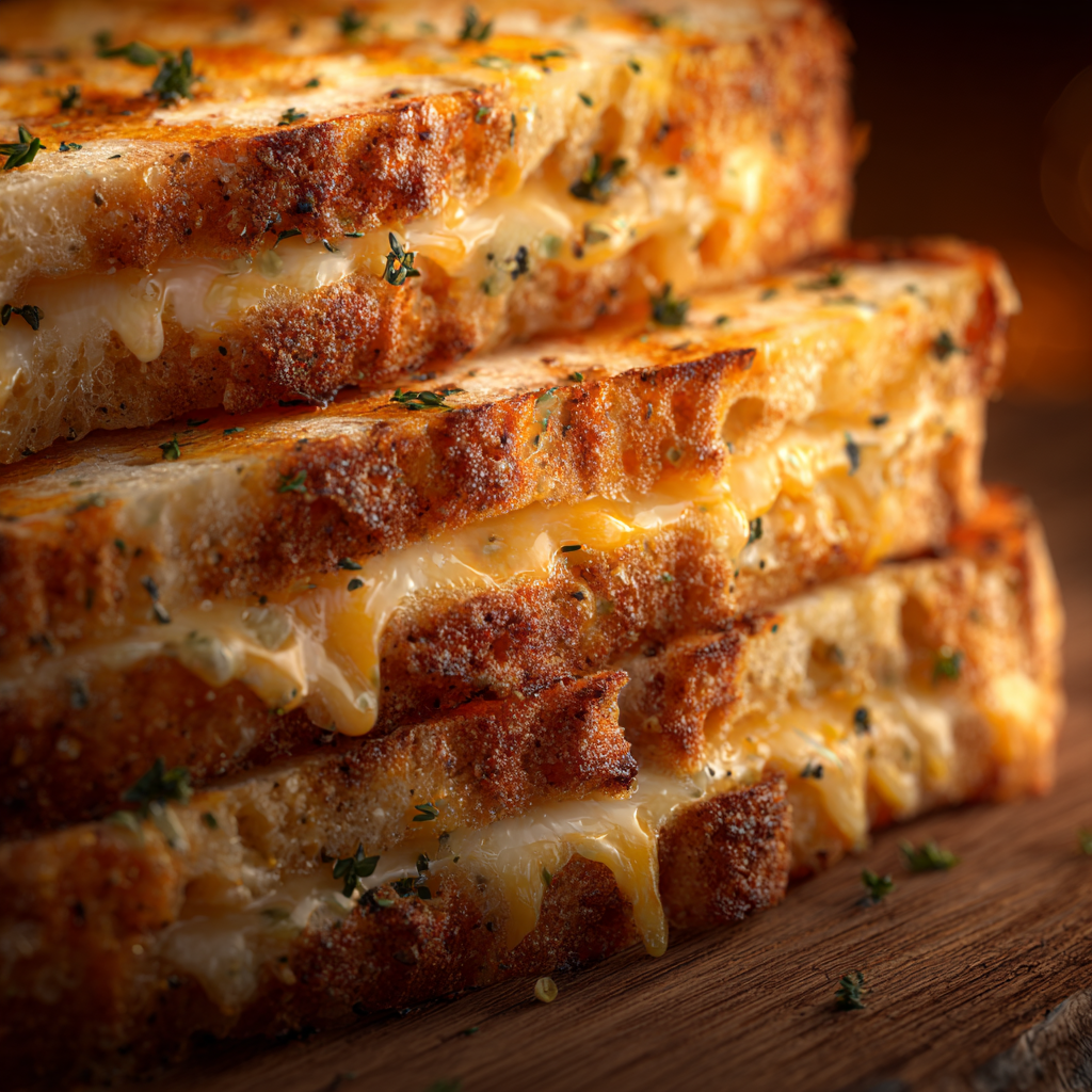 Garlic bread grilled cheese with tomato soup and salad