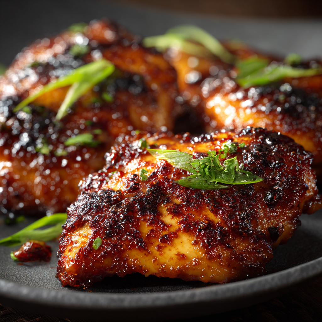 Grilling Huli Huli Chicken over flame while basting