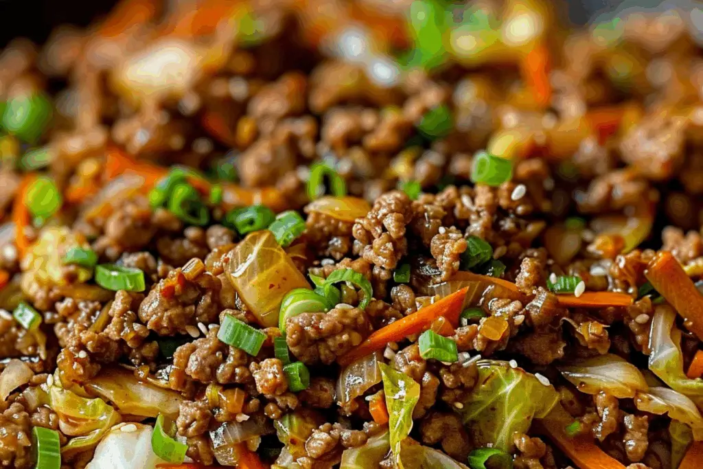 Healthy Chinese Ground Beef & Cabbage Stir Fry