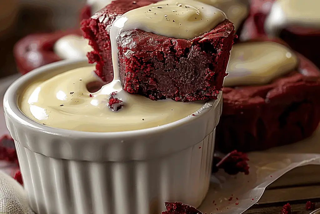 Homemade Red Velvet Brownie Dippers with Cheesecake Dip