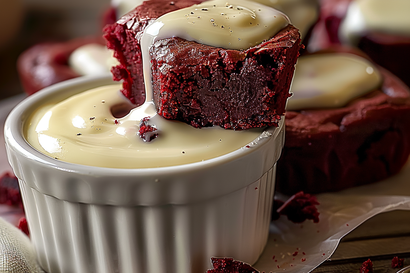 Homemade Red Velvet Brownie Dippers with Cheesecake Dip