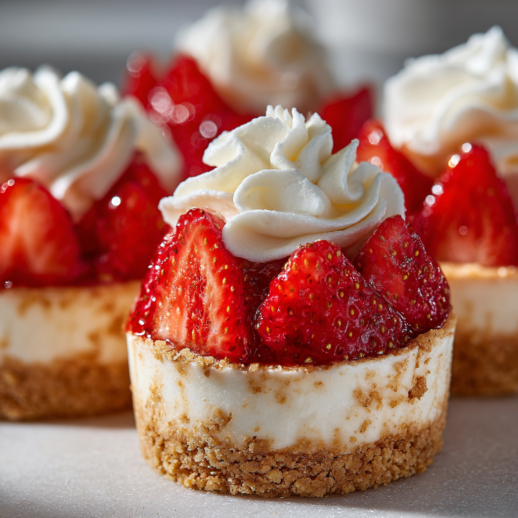 Filling dessert cups with cheesecake and strawberry sauce