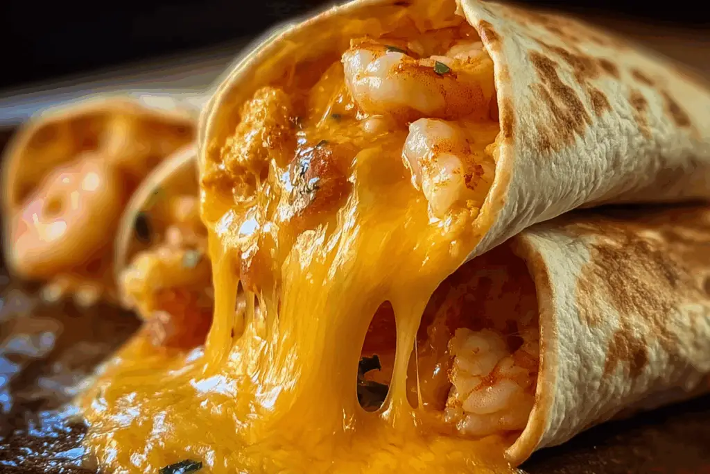 Loaded Shrimp Nacho Bomb Wraps with shrimp and cheese featured image