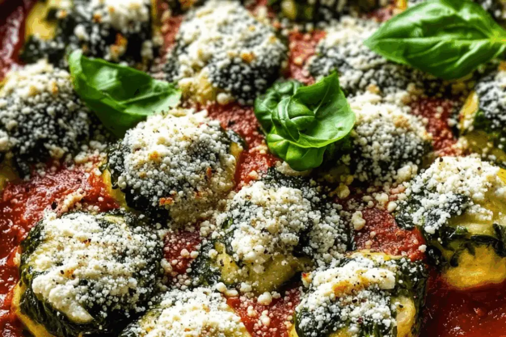 Malfatti (Italian Spinach Ricotta Dumplings) with Napoli Sauce