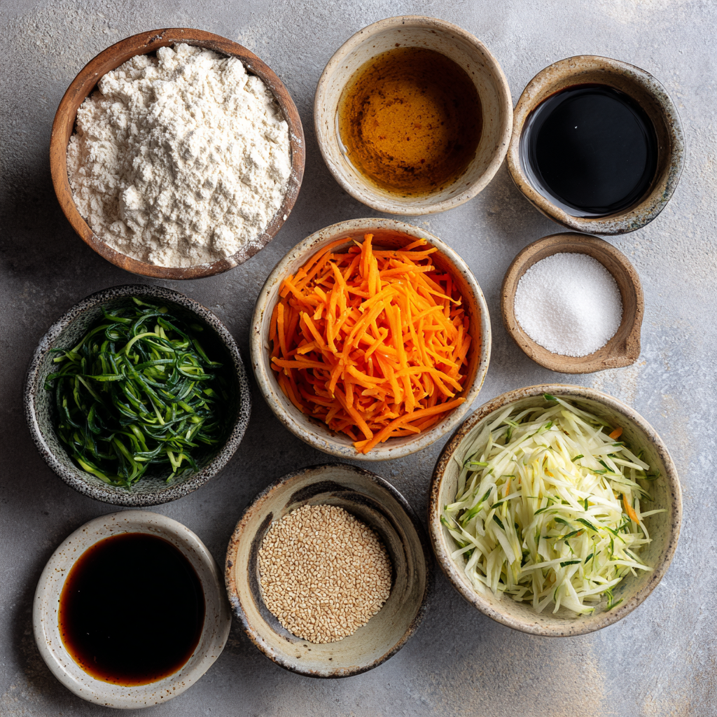 mixing vegetables into crispy Korean vegetable pancake batter