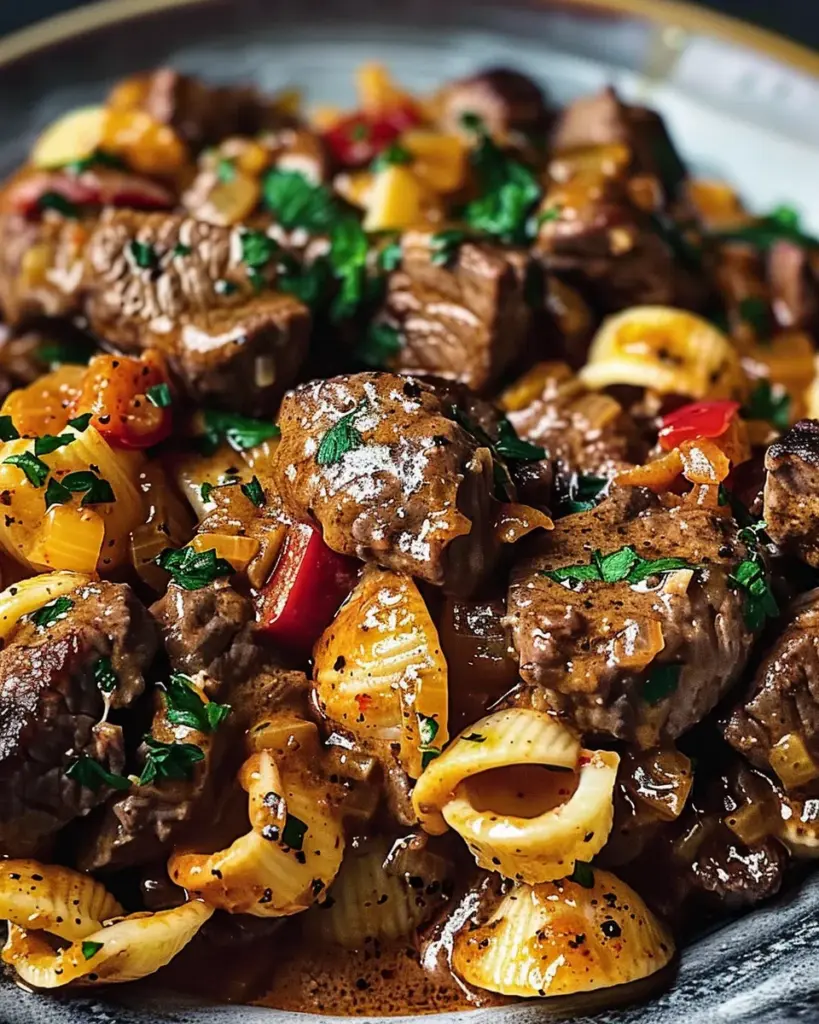 Ingredients for creamy paprika steak pasta