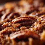 Warm pecan pie dump cake topped with vanilla ice cream