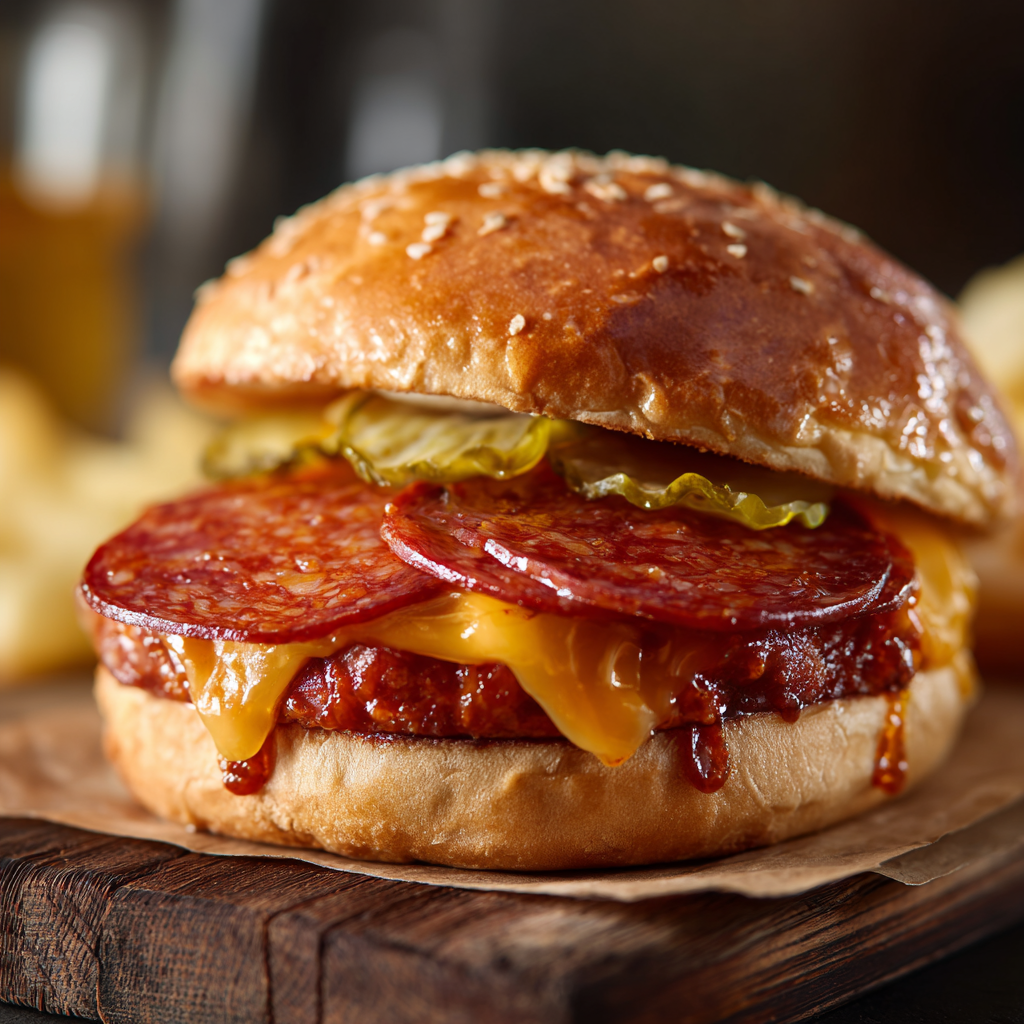 pizza burger pepperoni mozzarella grilling