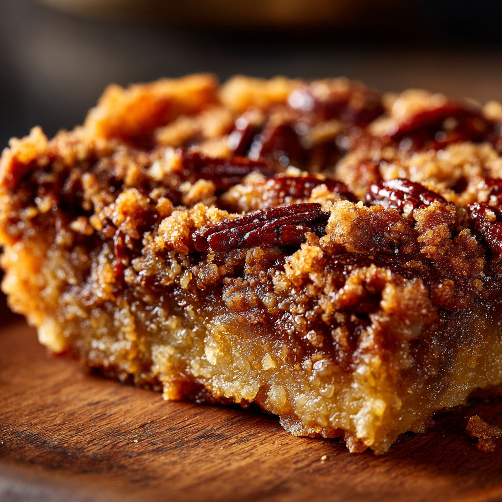 Reheated pecan pie dump cake served with whipped cream