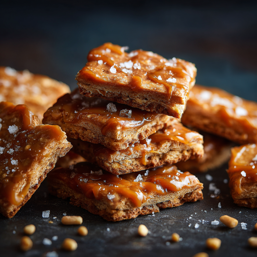Gift-ready salted caramel cracker bites on tray