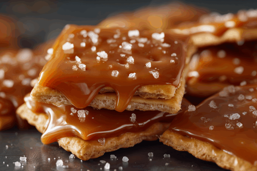 Salted Caramel Cracker Bites freshly baked close-up