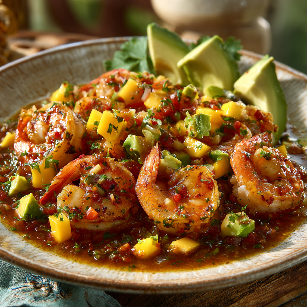 Shrimp and avocado bowls with mango salsa & lime-chili sauce variations
