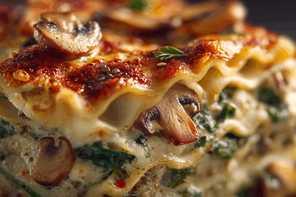 Spinach and Mushroom White Lasagna fresh from the oven