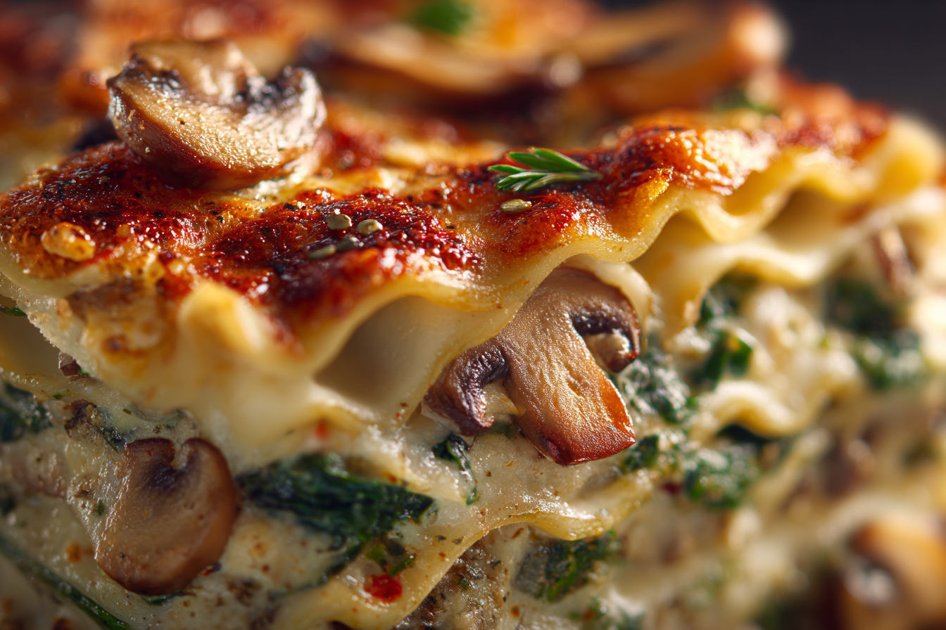 Spinach and Mushroom White Lasagna fresh from the oven
