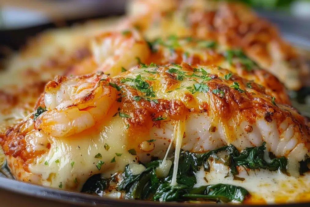Stuffed Catfish with Spinach, Shrimp, and Cheese