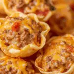 Taco Ranch Bites filled with beef, ranch, and cheese in crispy phyllo shells