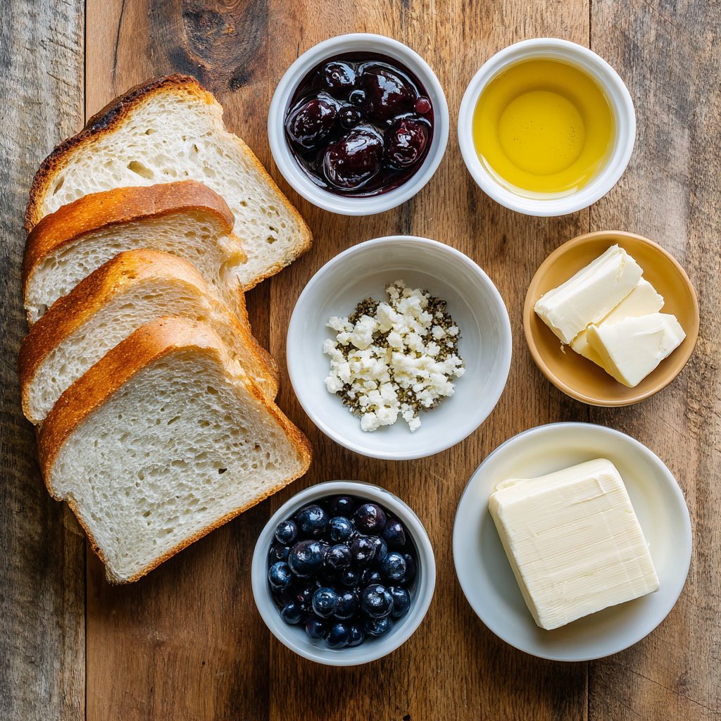 ingredients for Blueberry Brie Grilled Cheese