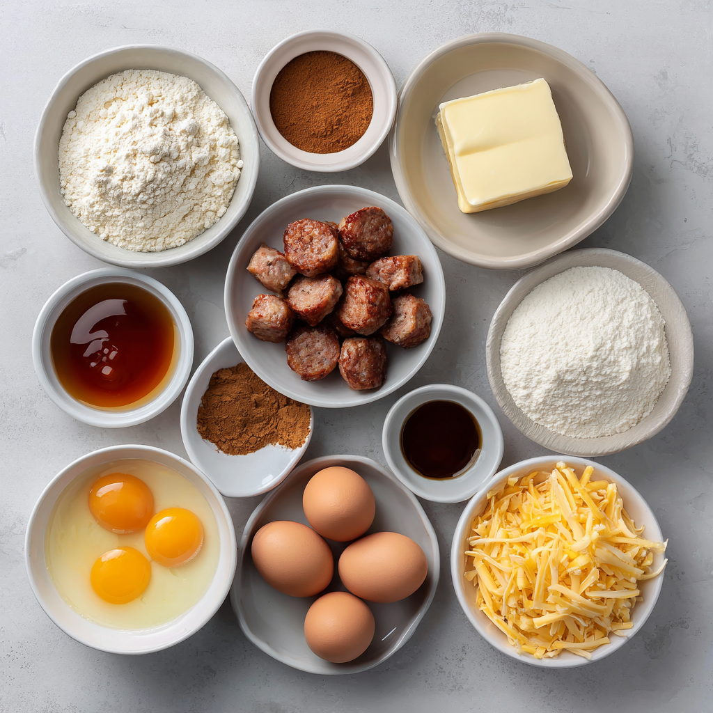 ingredients for pancake sausage breakfast bake