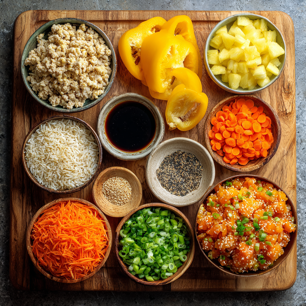 Ingredients for Teriyaki Pineapple Chicken & Rice Stuffed Peppers