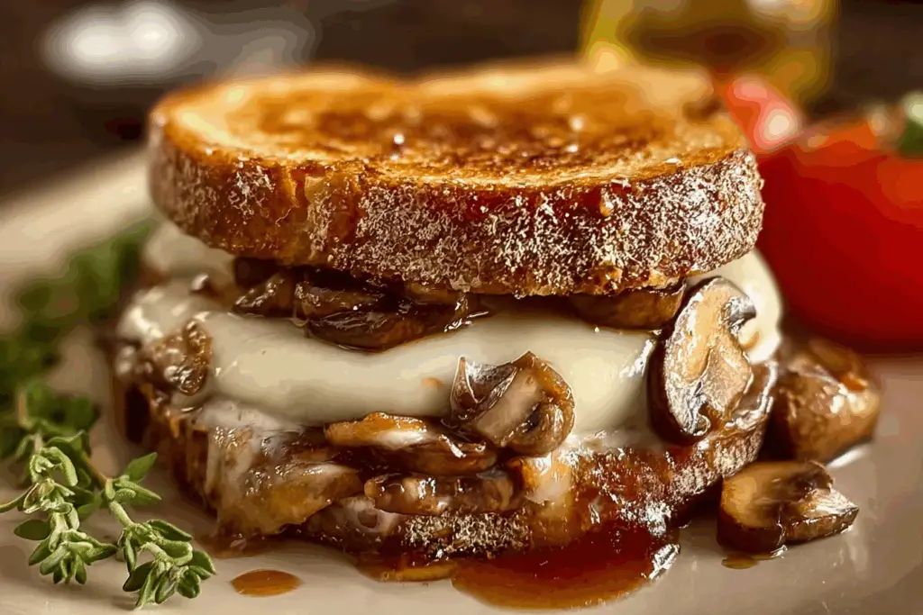 Swiss Mushroom Melt Delight sandwich cut open