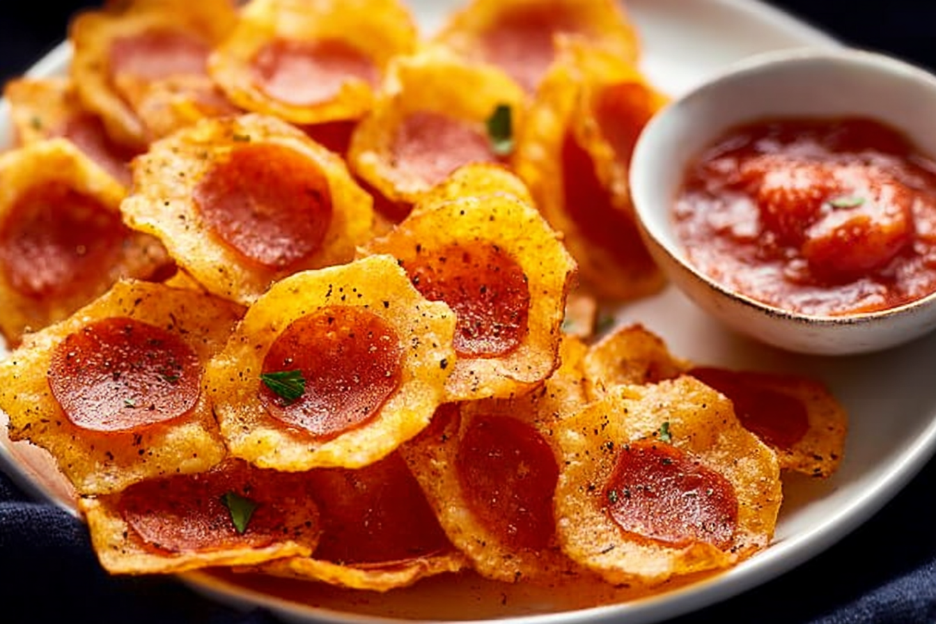 Close-up of 2-Ingredient Pizza Chips fresh out of the oven