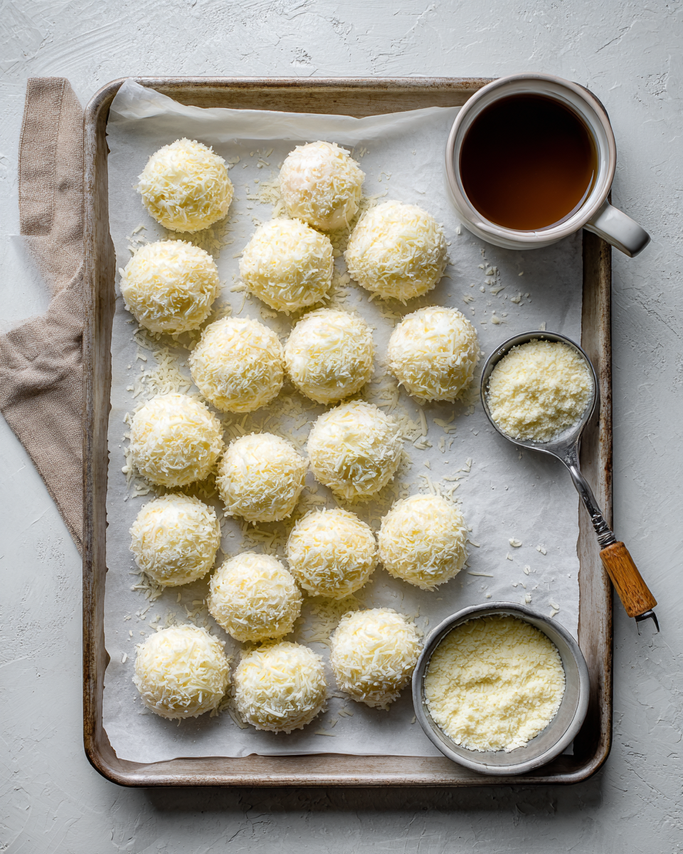 Crispy Fried Cheese Balls sizzling in hot oil in a deep pot