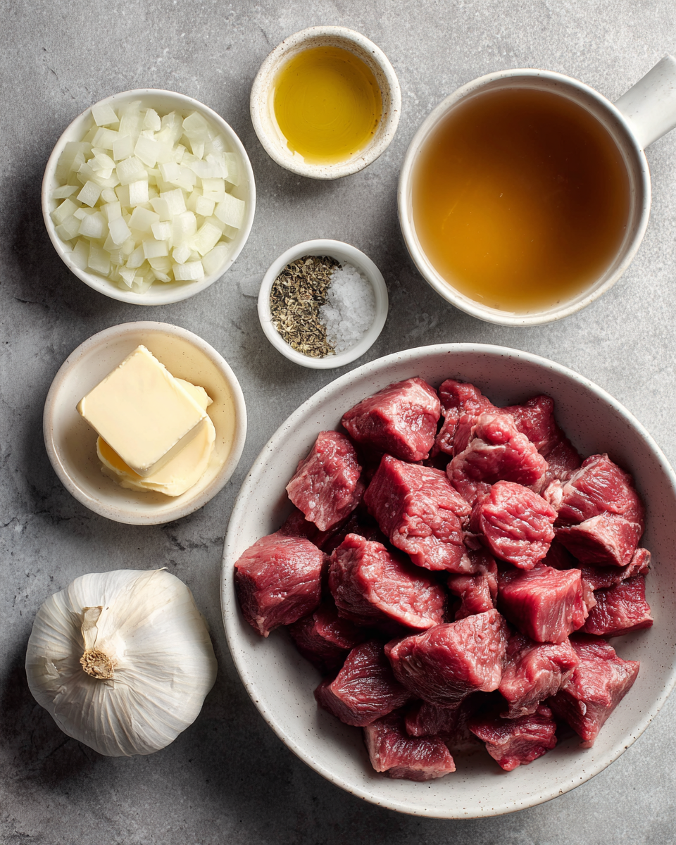 Ingredients prepared for crockpot steak bites