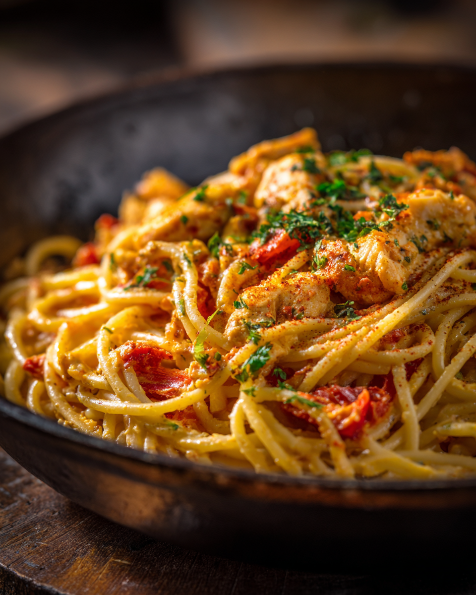 Fork twirling cheesy Chicken Spaghetti with Rotel.