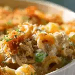 Classic tuna casserole baked with breadcrumbs and golden top