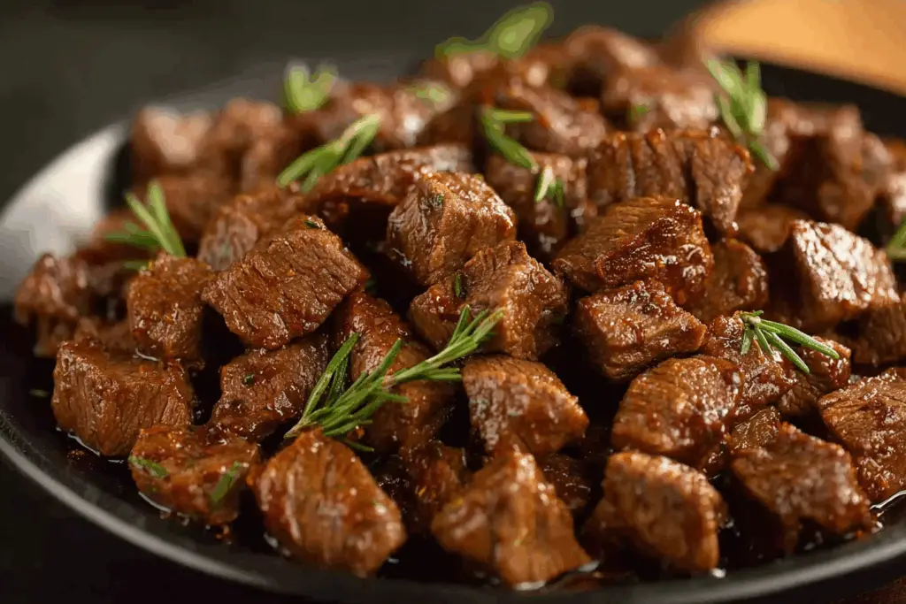 Crockpot filled with garlic butter steak bites