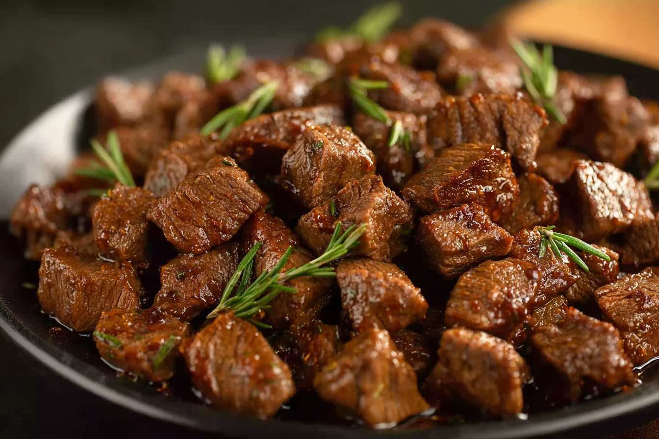 Crockpot filled with garlic butter steak bites
