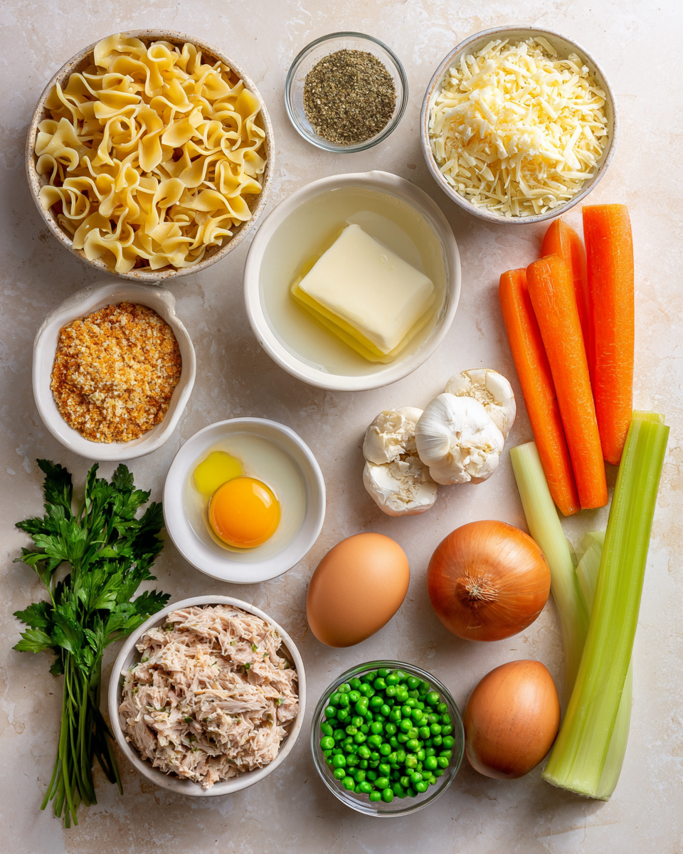 Tuna Casserole Recipe with vegetables and salad