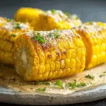 Freshly microwaved corn on the cob with melting butter