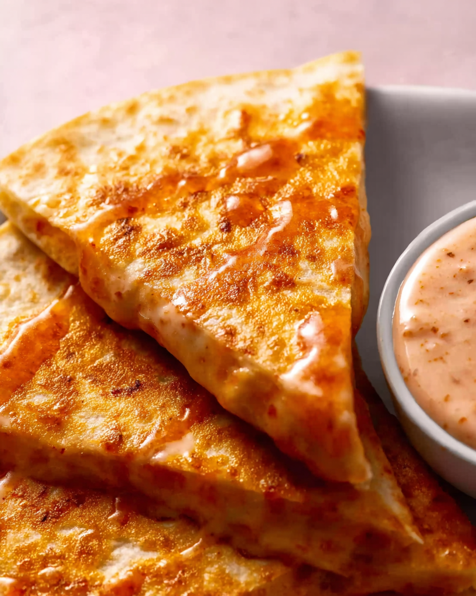 Quesadilla wedges and taco pizza with sauce dip