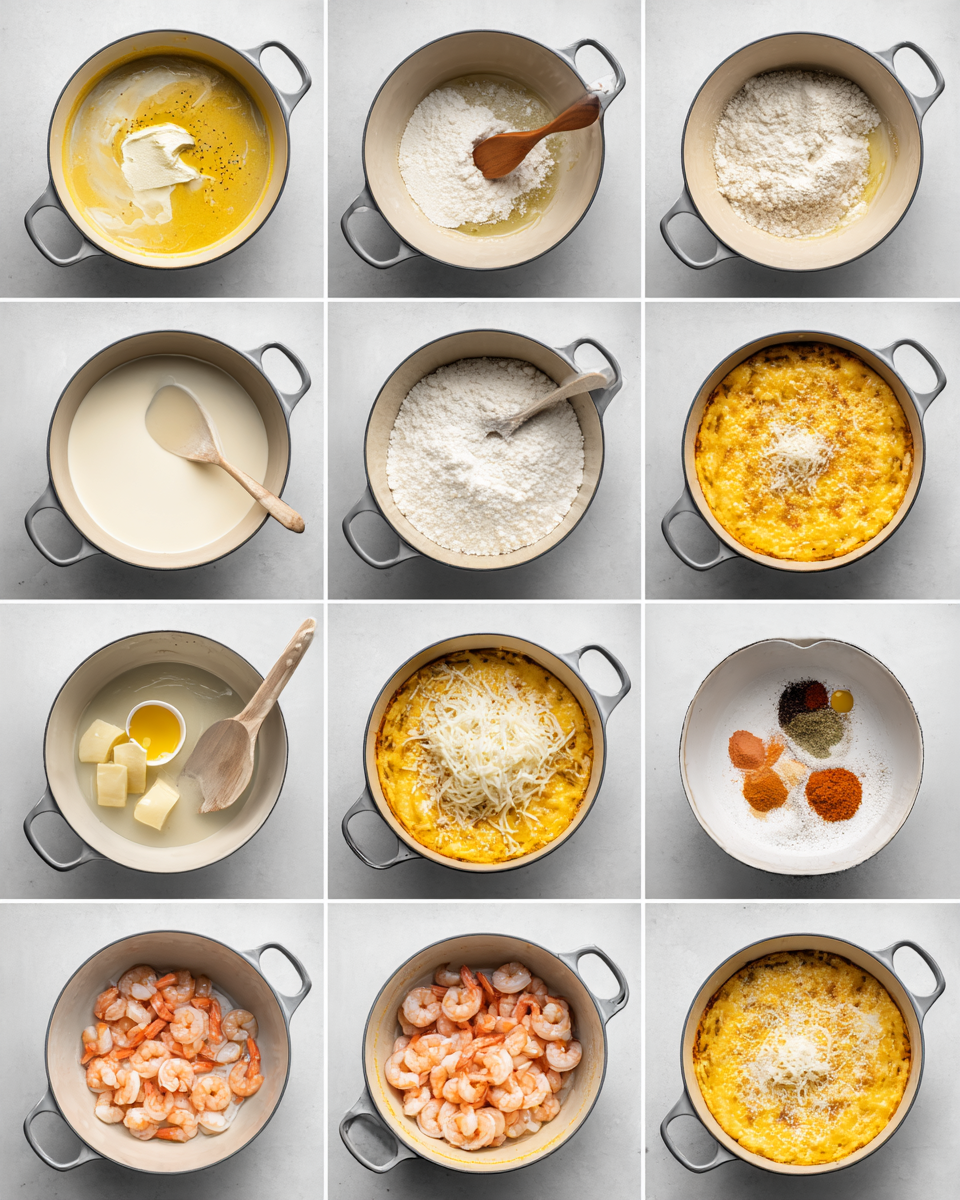 Sautรฉing shrimp in a skillet