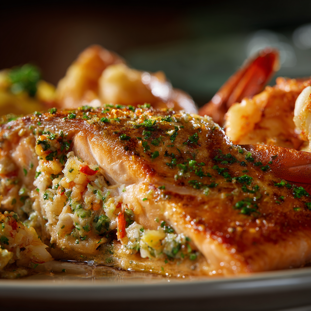 Air fryer crab and shrimp stuffed salmon