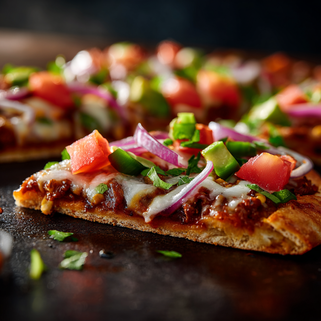 Assembling homemade Mexican pizza layers