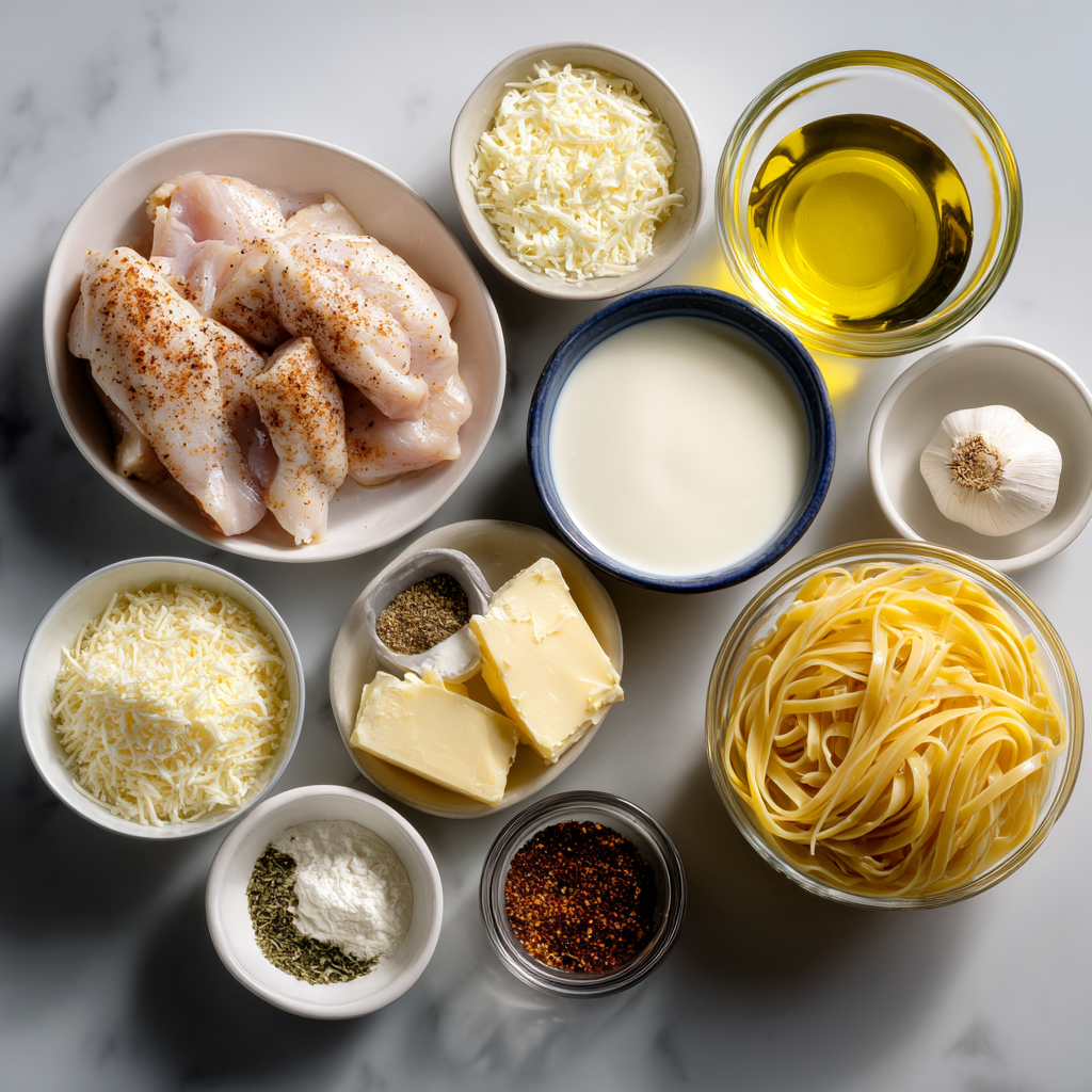 Ingredients for creamy Cajun chicken linguine recipe