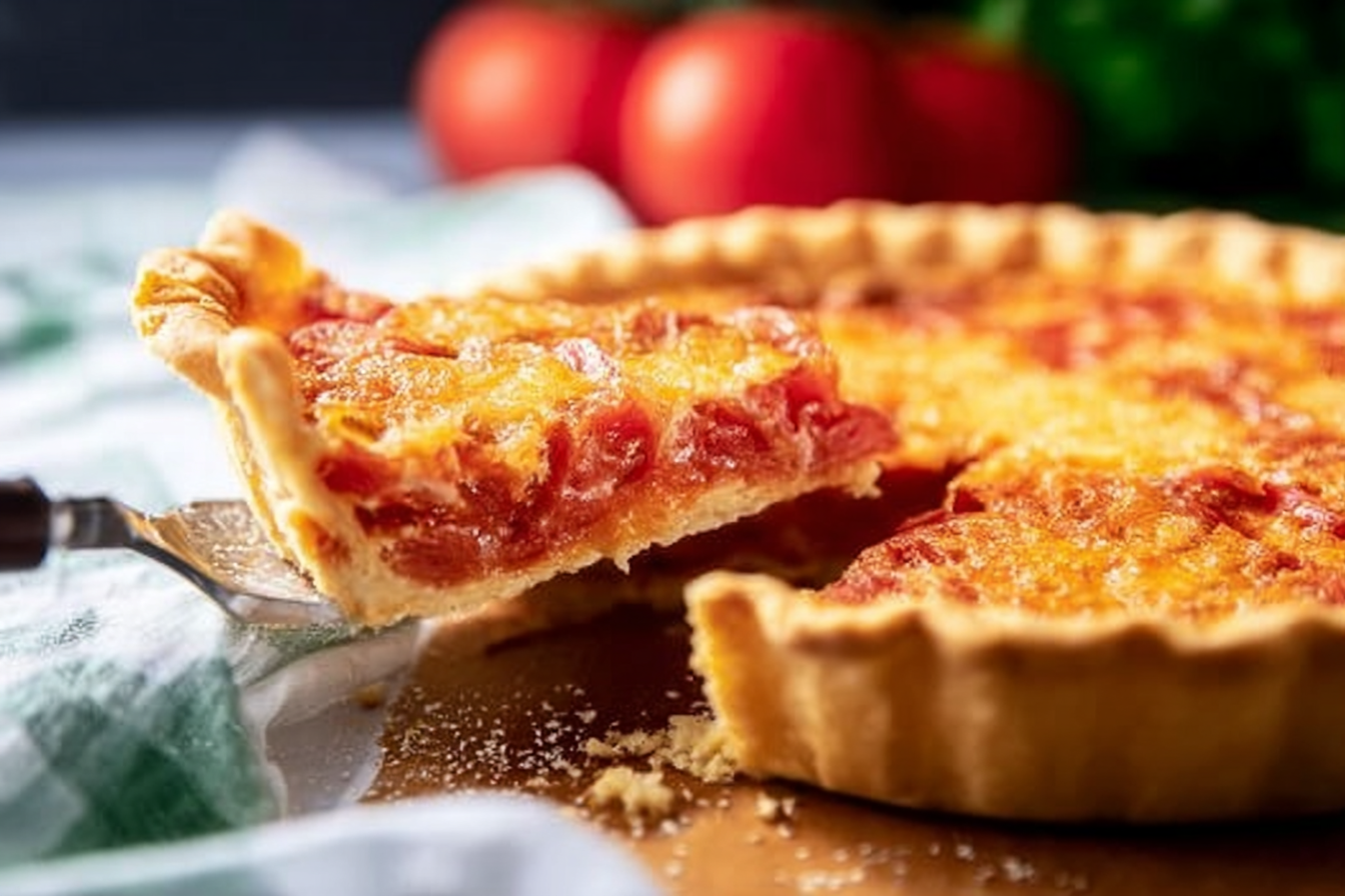 Best Tomato Pie with fresh basil and golden crust