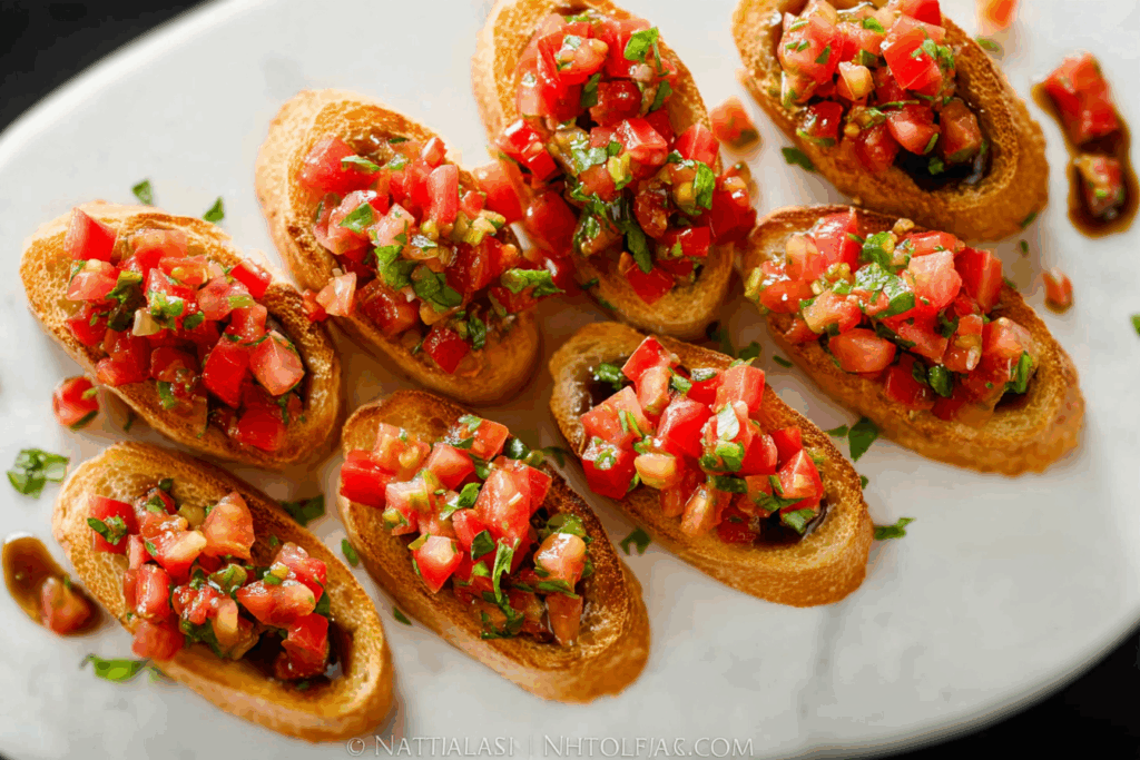 Bruschetta recipe with fresh tomatoes and basil on crispy ciabatta