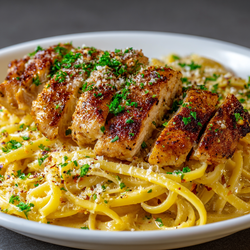 Cooking Cajun chicken for creamy linguine pasta