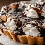 Cannoli Cream Pie with whipped cream and chocolate chip topping