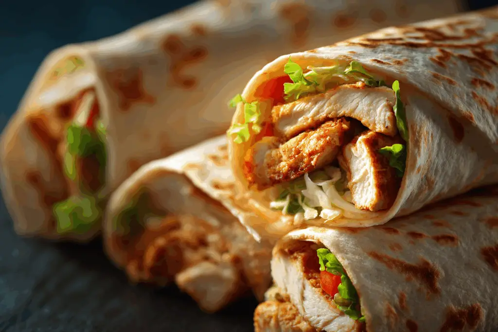 Cheesy Chicken Garlic Wrap cut open with melty cheese
