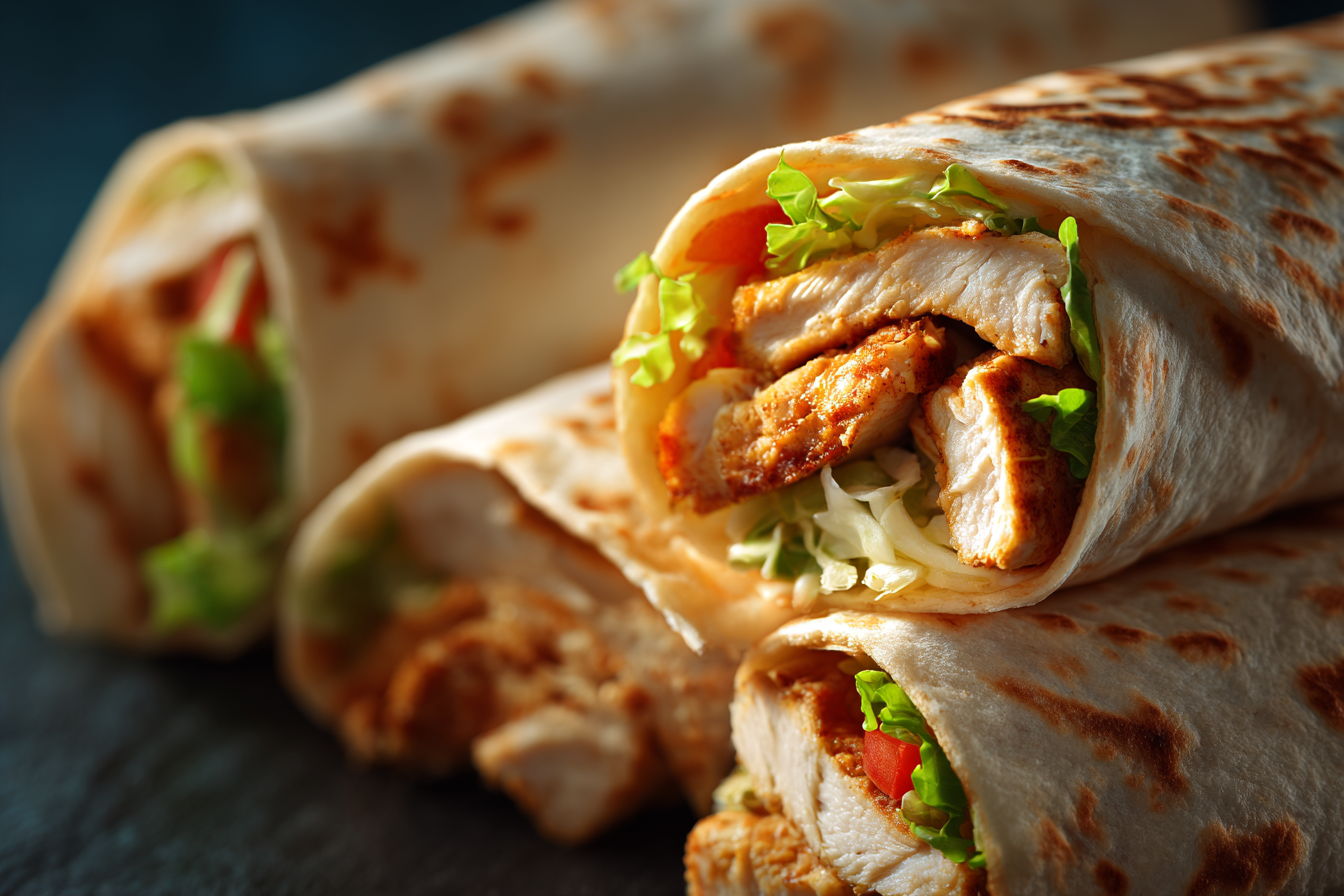 Cheesy Chicken Garlic Wrap cut open with melty cheese