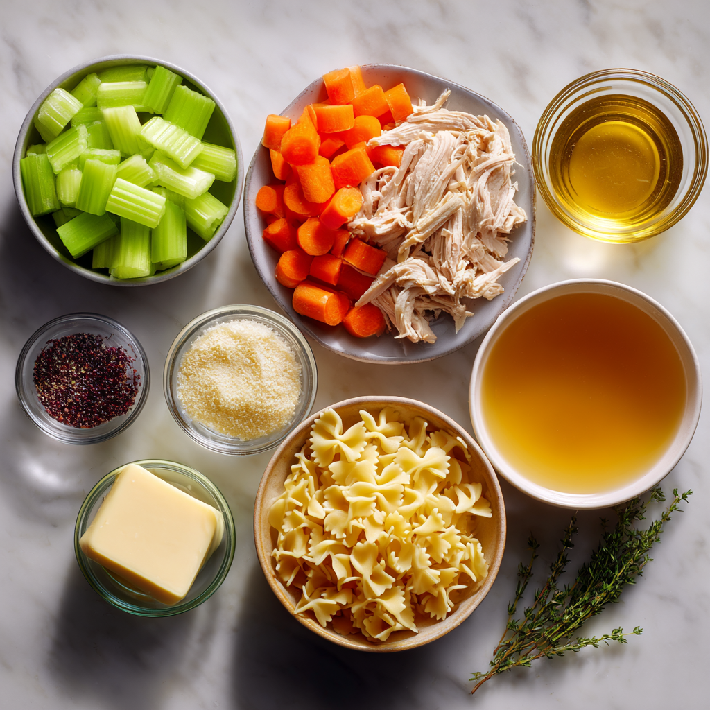 Ingredients for chicken noodle soup recipe