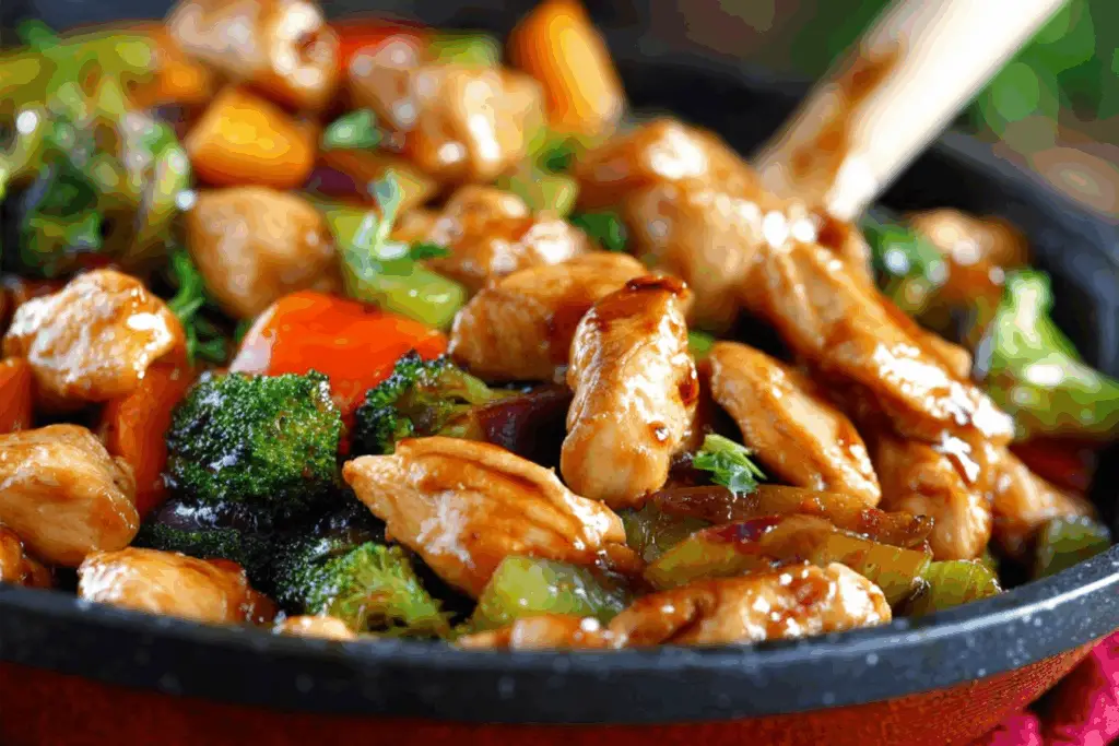 chicken stir fry recipe with colorful vegetables
