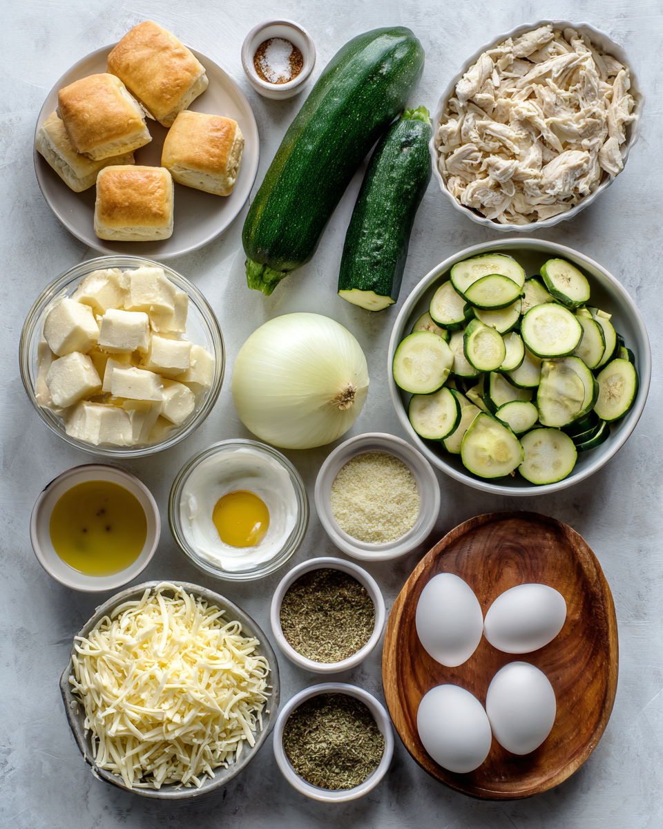 Crescent roll crust preparation for chicken zucchini bake